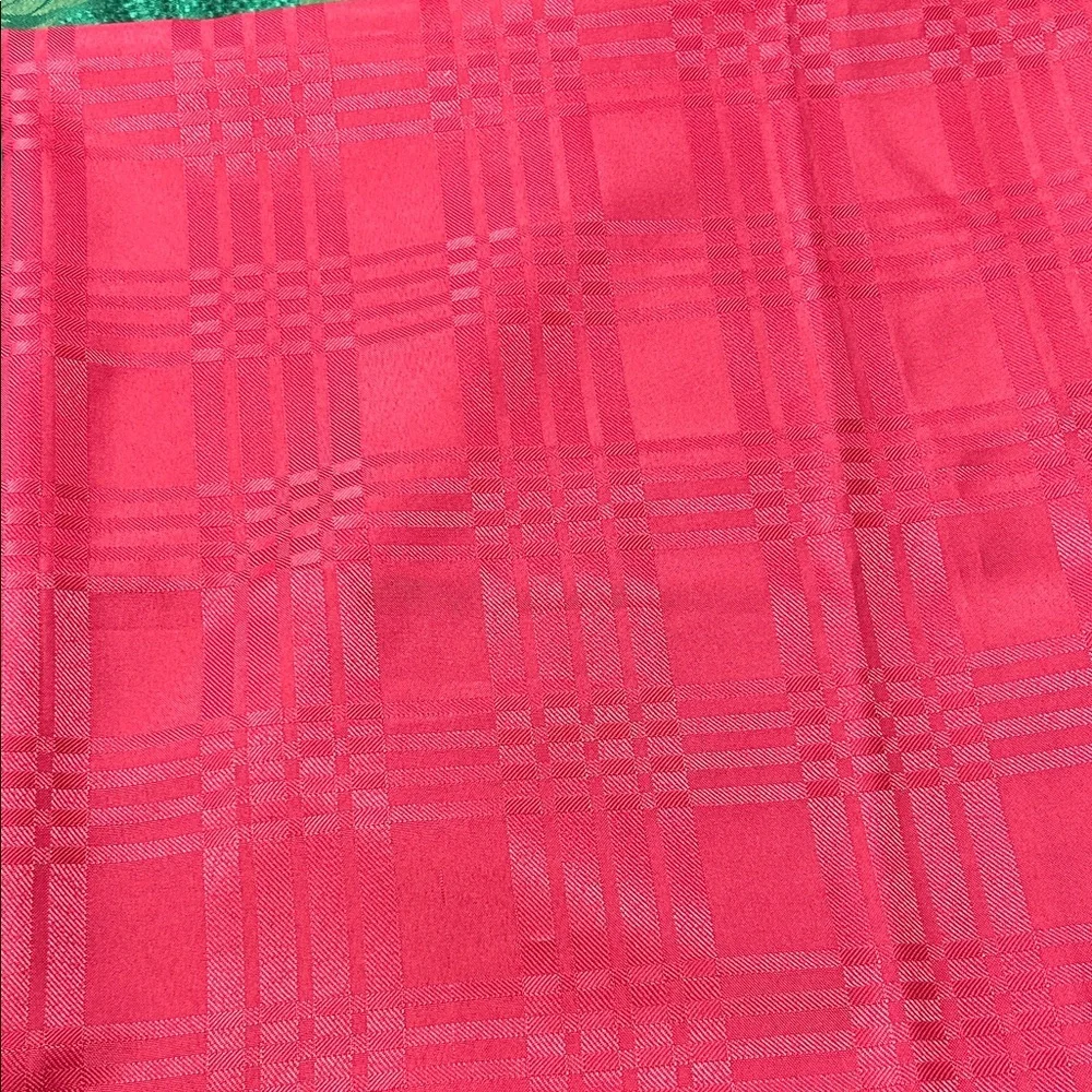 Red Plaid Fabric Tablecloth approximately Seven feet x Five feet Home Decor